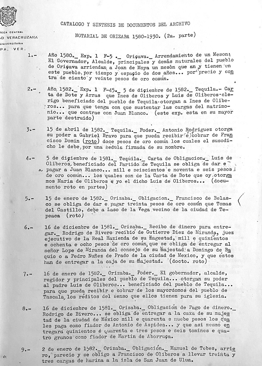 Catálogo del Archivo Notarial de Orizaba (Segundo Grupo Documental), 1580-1930